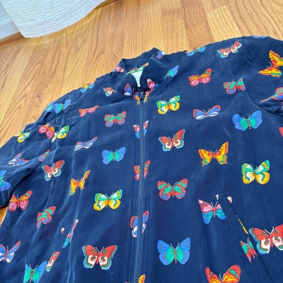 DONCASTER Vintage 90s Y2K Silk Feel Butterfly Novelty Print Navy Zip Jacket M - Picture 9 of 12